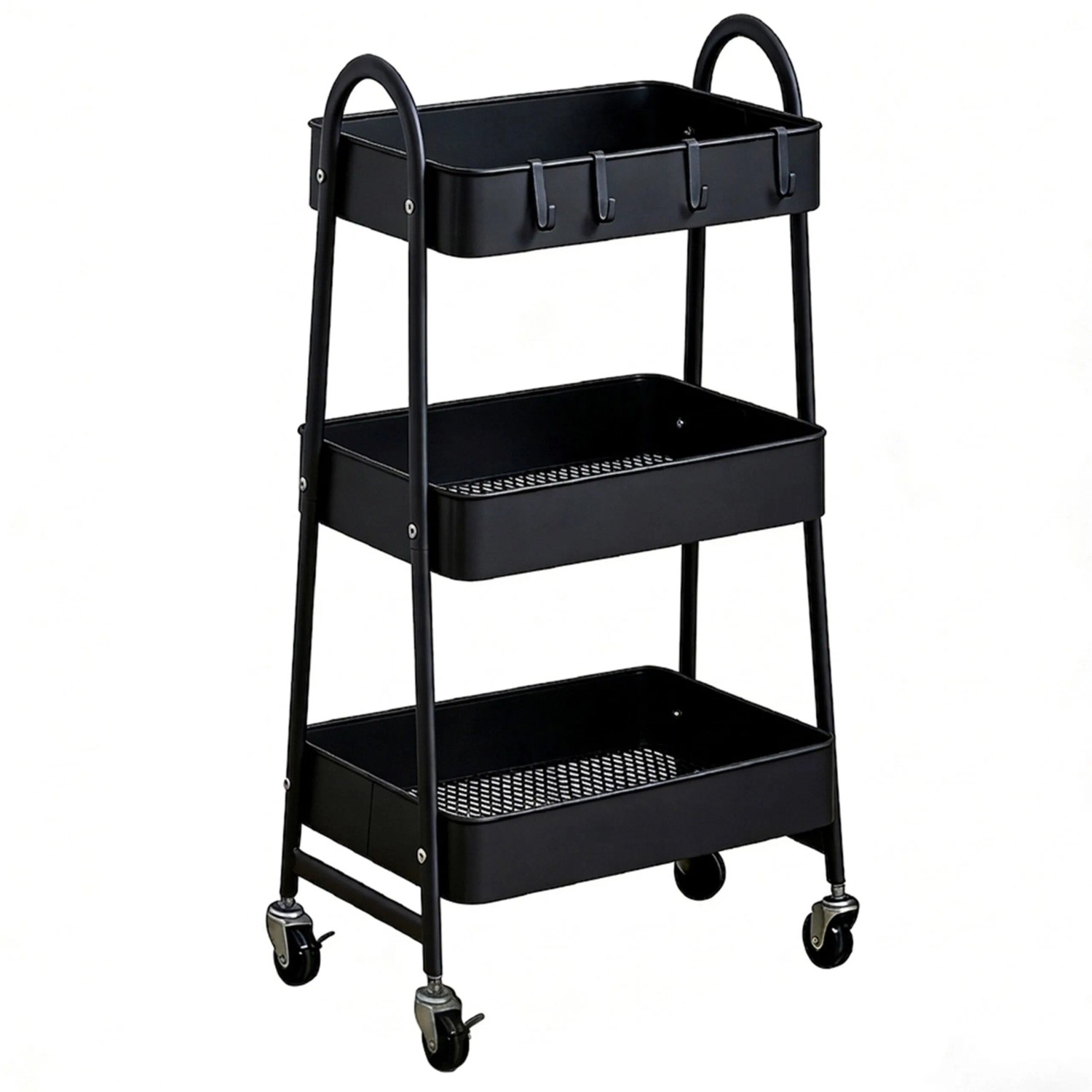 Relaxdays Rollwagen Metall Kunststoff Schwarz mit 3 Ebenen 80 cm x 44 cm x 32 cm