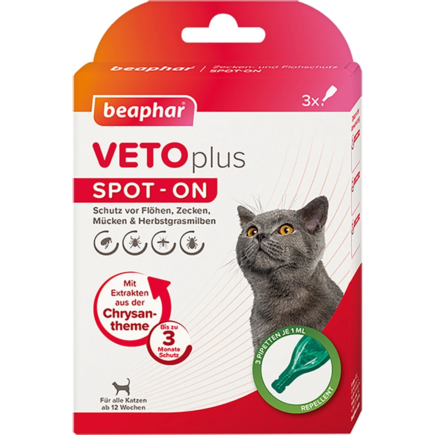 Beaphar Zecken- und Flohschutz VetoPlus Spot-On für Katzen (3 x 1 ml)