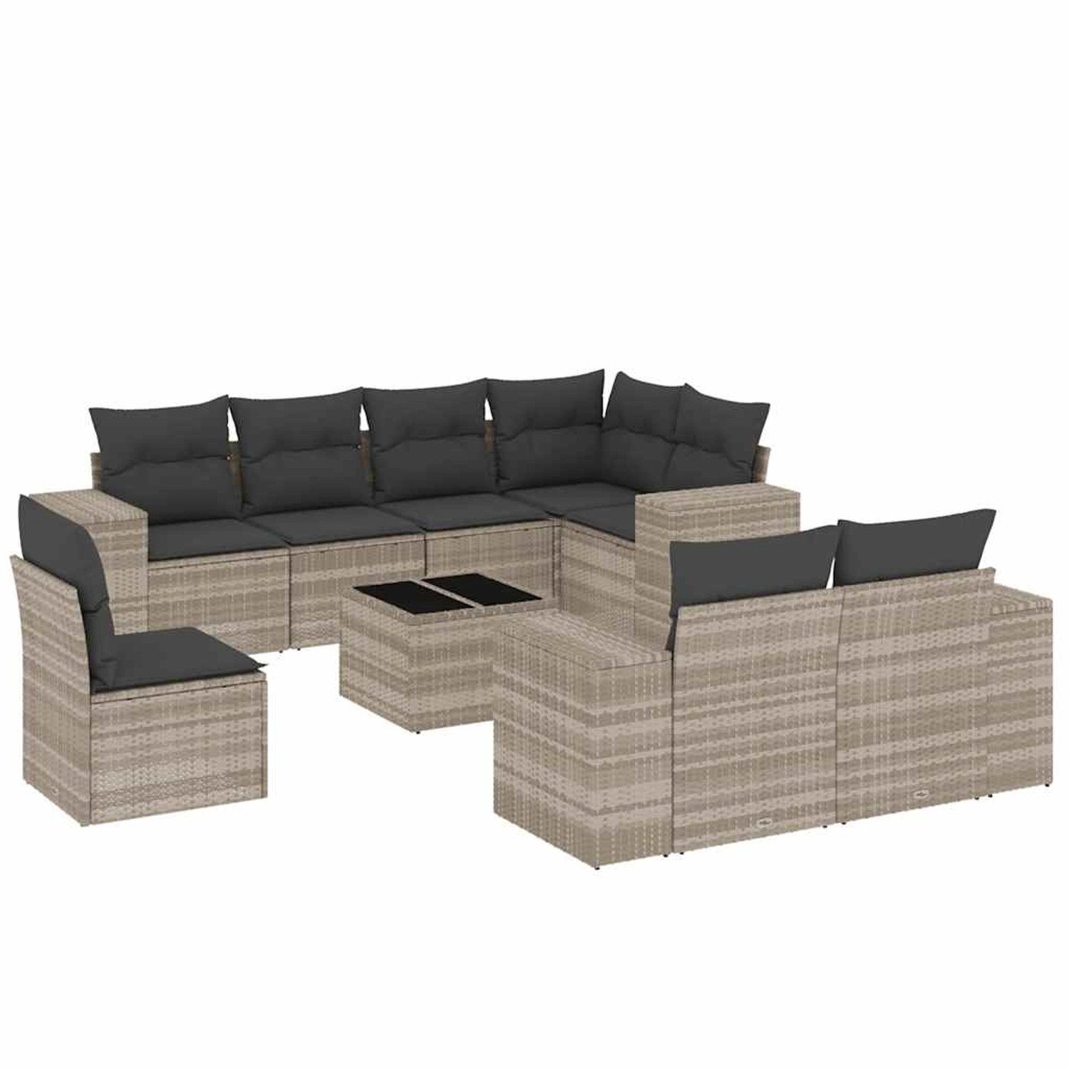 vidaXL 9-Tlg Garten-Sofagarnitur mit Kissen Hellgrau Poly Rattan 3255189 günstig online kaufen