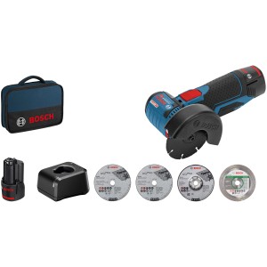Bosch Professional Akku-Winkelschleifer GWS 12V-76 Set mit Zubehör, Akkus, Ladegerät und Tasche.