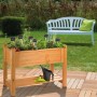 Wilk Hochbeet Premium, 113x59x84,5 cm, Honigbraun, Kiefernholz mit Kräutern und Gartenwerkzeug.