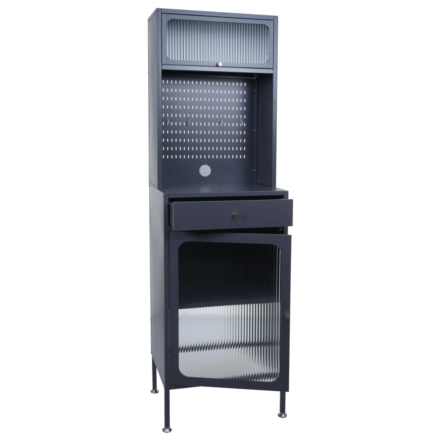 MCW Highboard P99 Staufächer Metall Glas 182x54x40cm Anthrazit