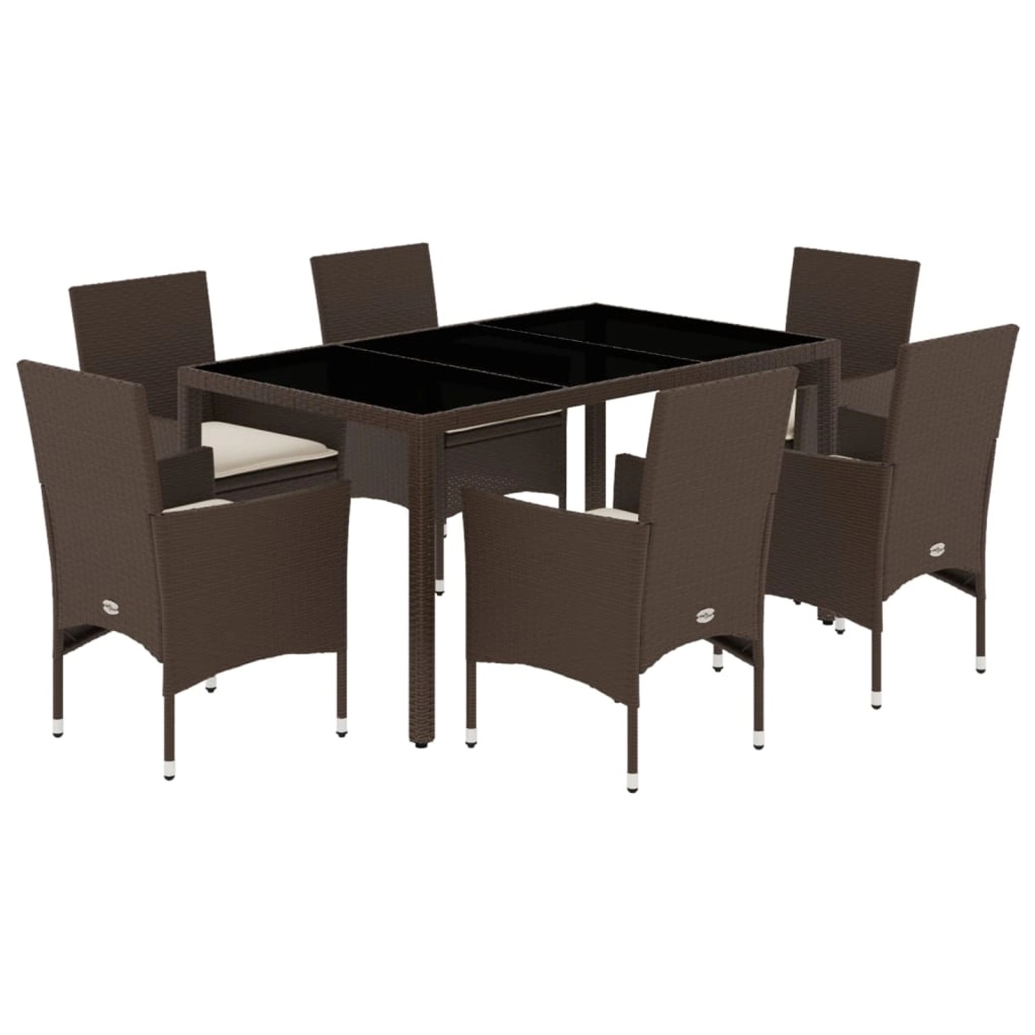 vidaXL 7-Tlg Garten-Essgruppe mit Kissen Braun Poly Rattan und Glas 3278552 günstig online kaufen