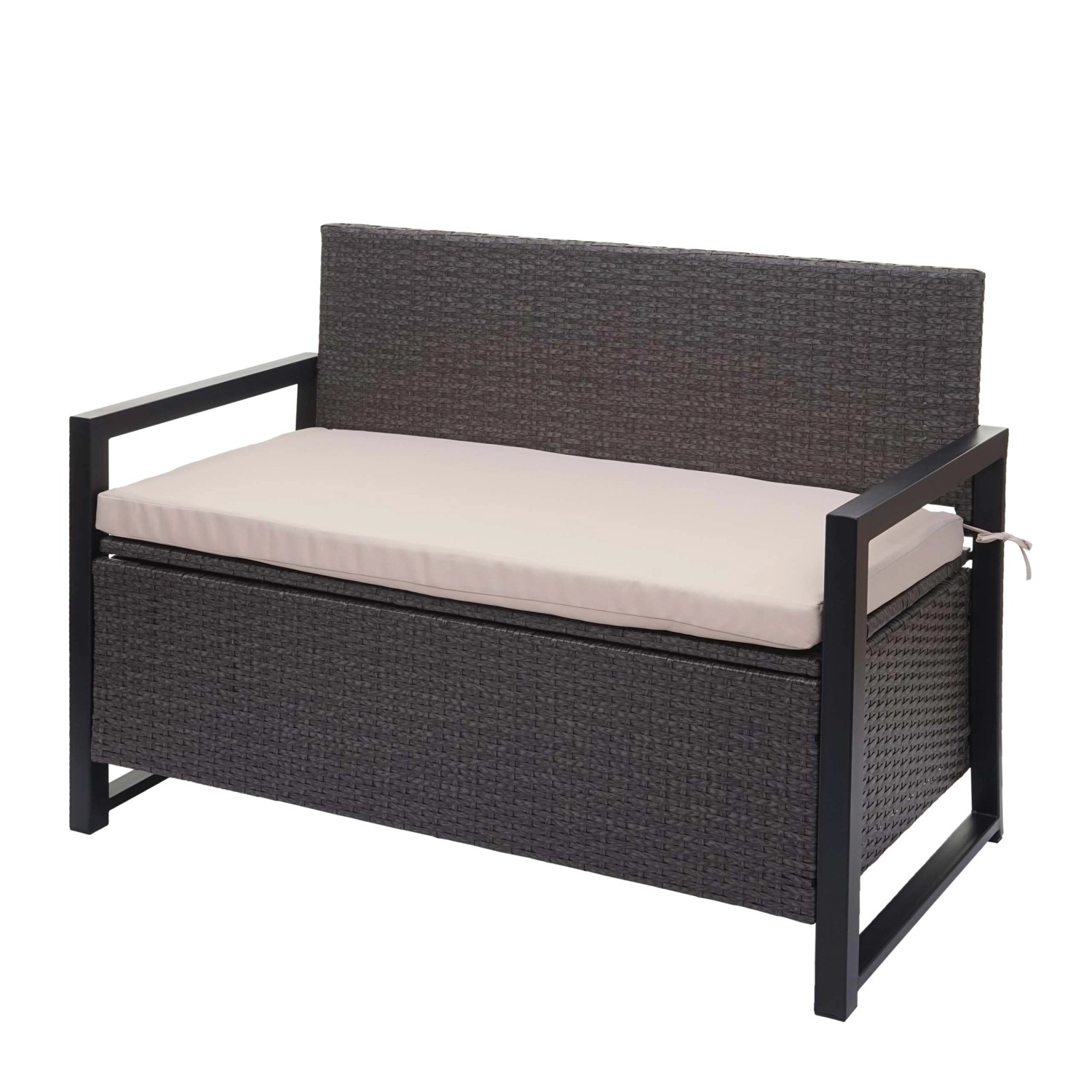 MCW Poly-Rattan 2er Sitzbank F39 Grau Kissen beige