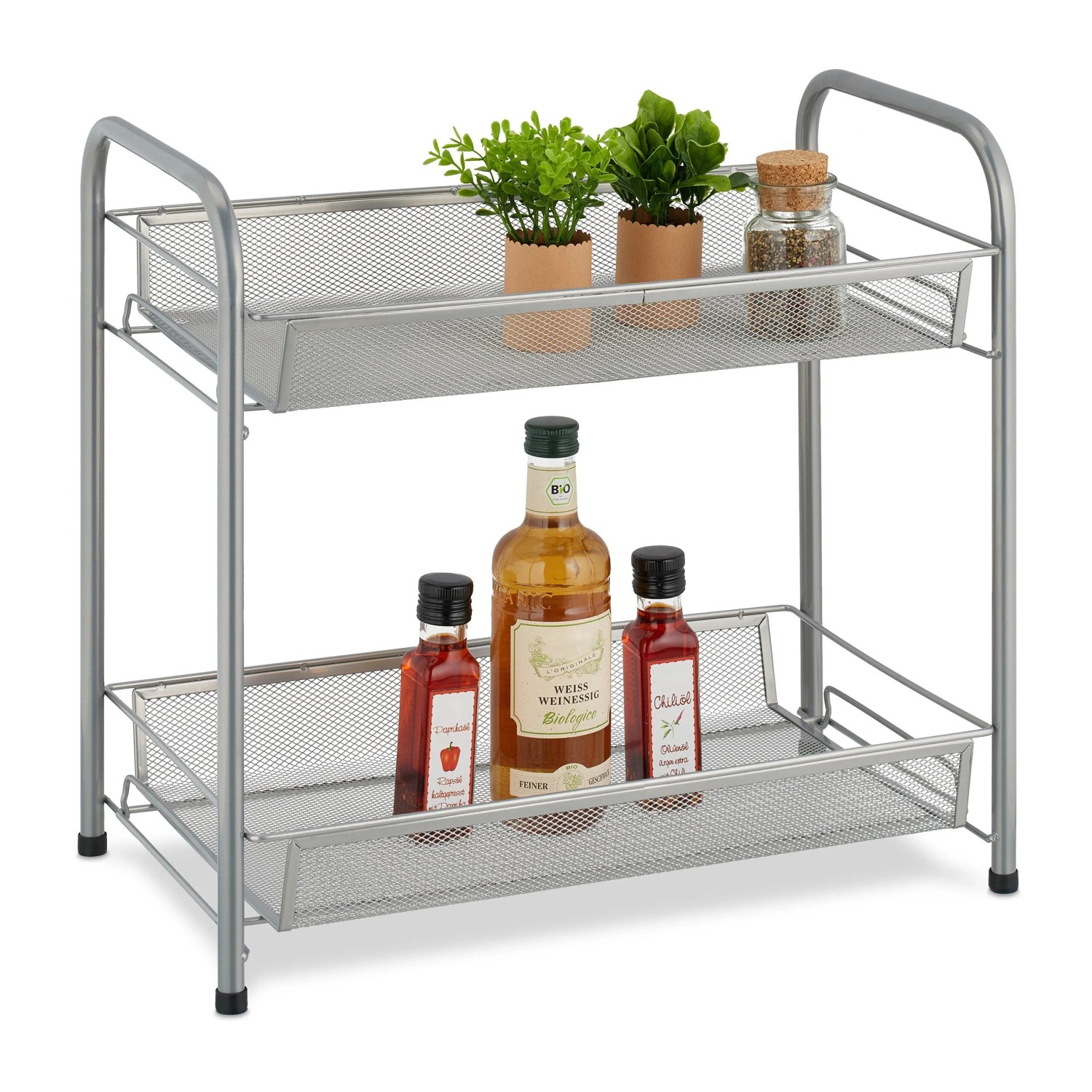 Relaxdays Gewürzregal Metall Silber mit 2 Ablagen 44,5 cm x 48 cm x 27 cm 1,8 kg