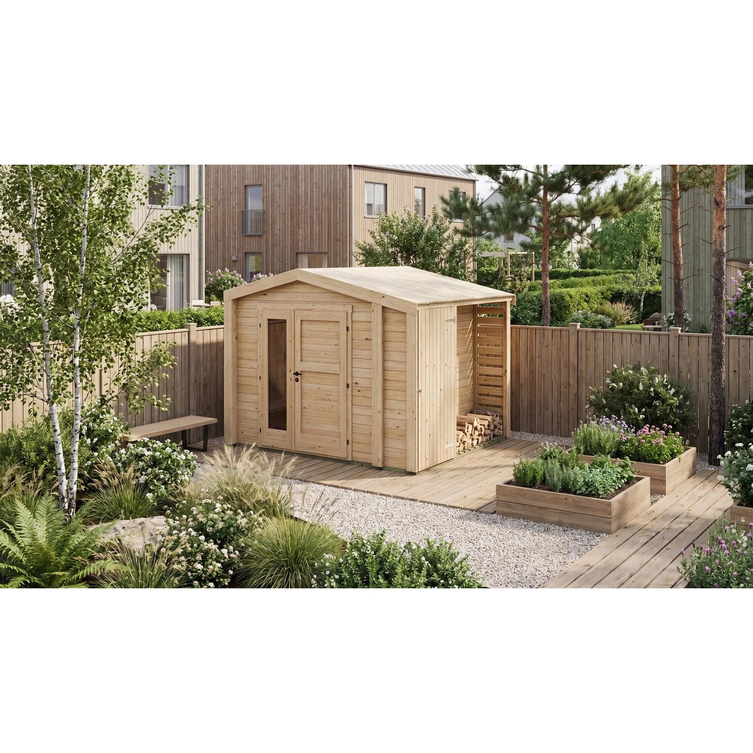 Weka Holz-Gartenhaus Killarney Satteldach Natur Unbehandelt 361 cm x 313 cm