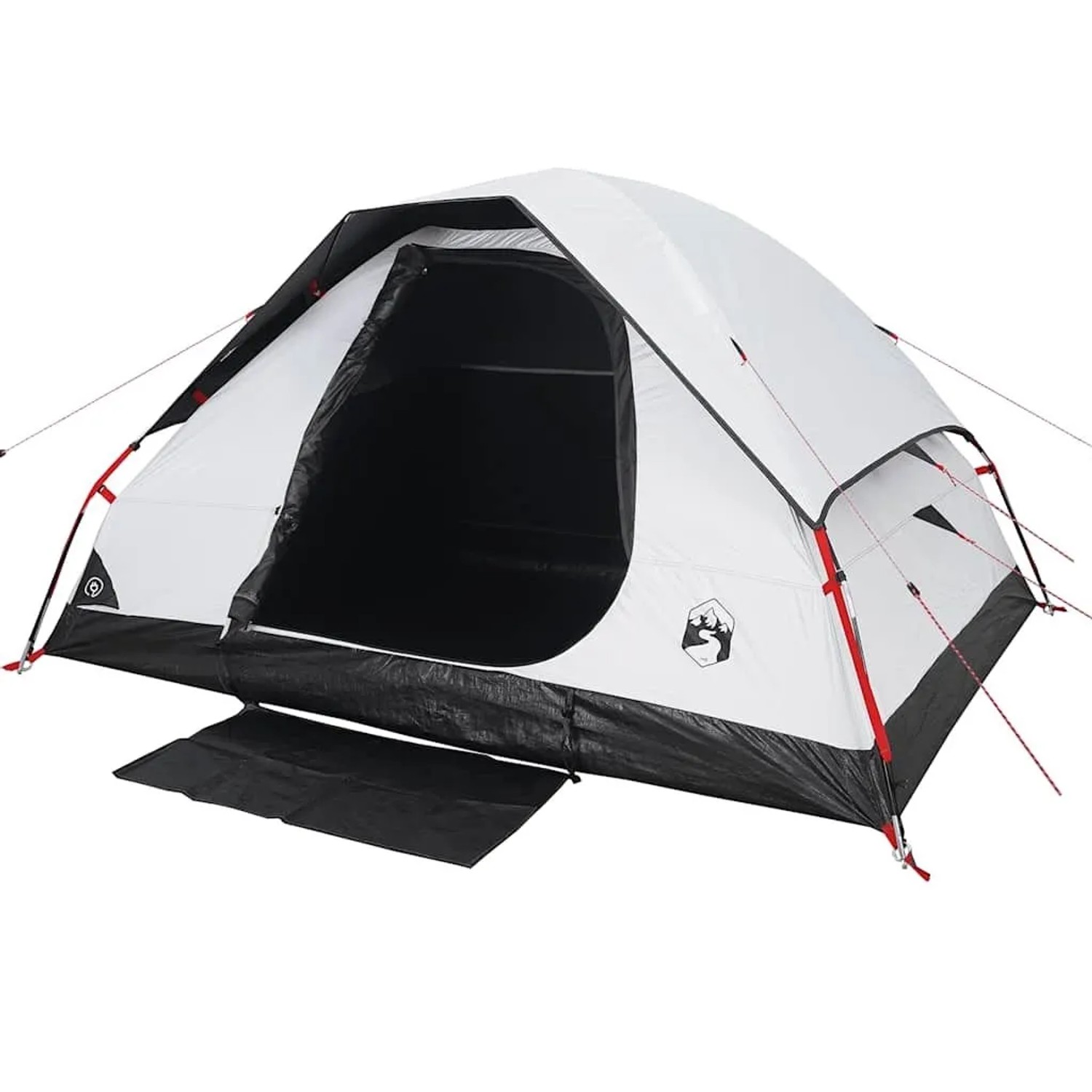 Weißes Furnicato Kuppelzelt für 4 Personen mit schwarzem Boden und verdunkelndem Innenraum, ideal für Camping.