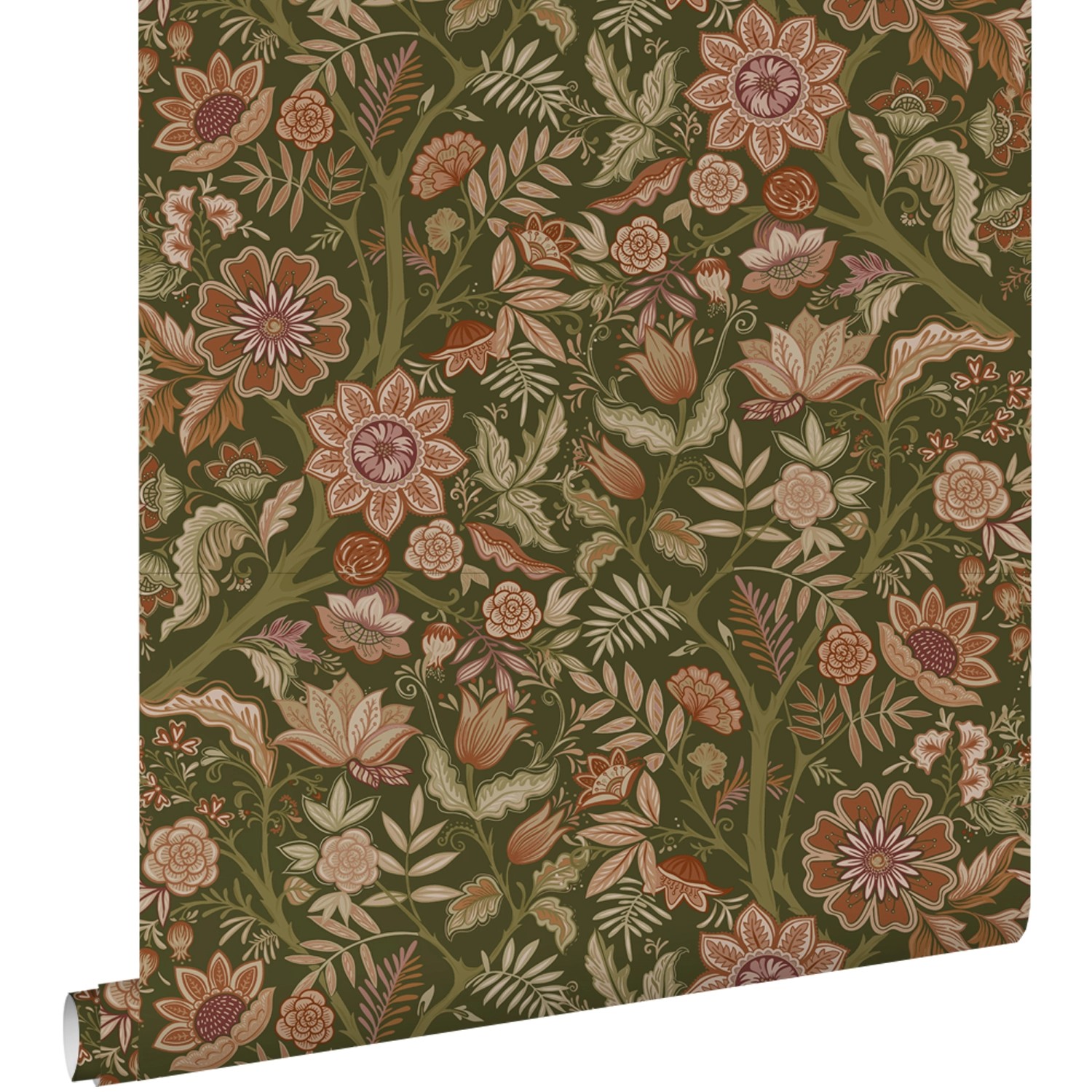 ESTAhome Tapete Blumenmuster Dunkelgrün und Terrakottabraun 50 x 900 cm günstig online kaufen