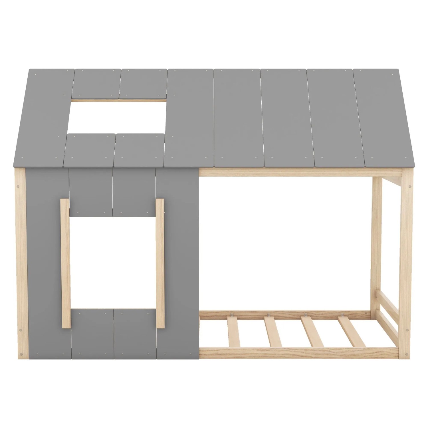 okwish Hausbett 90x200cm mit Dach und Fenster Kinderzimmer Natur ohne Matratze