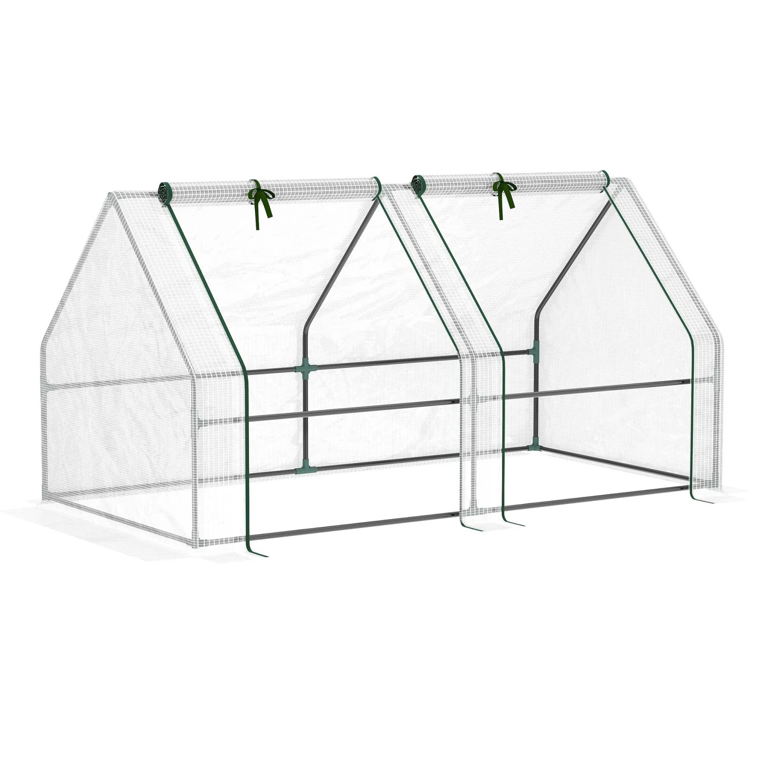Outsunny Gewächshaus mit 2 Rollfenster PE-Gitterfolie PE Stahl Weiß