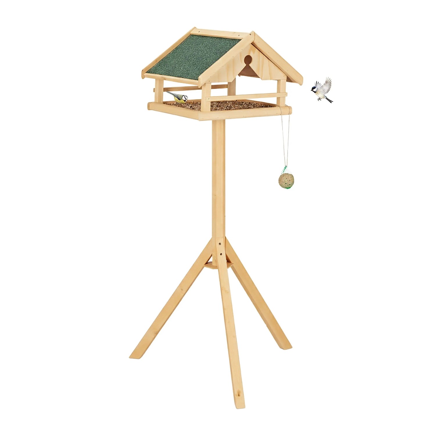 Relaxdays Vogelfutterhaus mit Ständer Tannenholz Natur Wetterfest 120 cm x 37 cm x 37,5 cm 2,8 kg