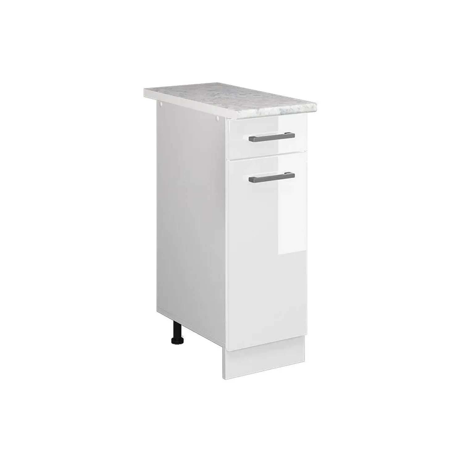 Vicco Küchenunterschrank R-Line Schubladenschrank für die Küche Weiß Hochglanz Weiß 30 cm AP Marmor