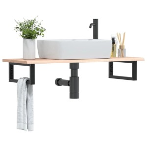vidaXL Waschtischplatte mit Eiche Massivholz, Stahlhalterung und Waschbecken. Badmöbel.