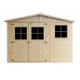 Timbela Holz-Gartenhaus M335, 9 m², mit Fenstern, ohne Boden. Unbehandeltes Holz mit Doppeltür.