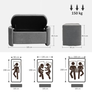 Graue HOMCOM Polsterbank mit aufklappbarem Stauraum, 105x44x45,5 cm. Ideal als Sitzbank oder Bettbank.