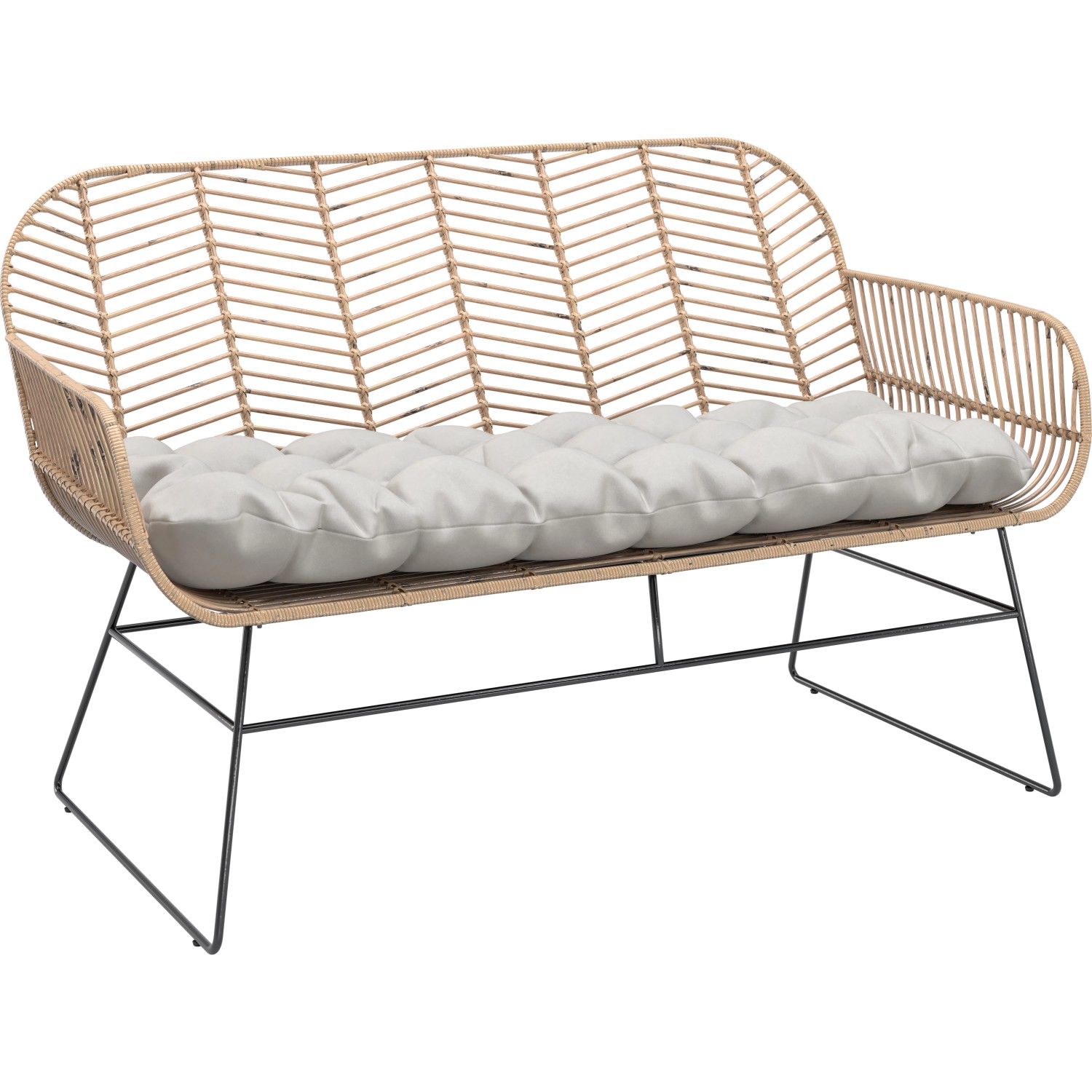 Lounge-Bank Udima aus Rattan mit grauer Auflage, Teil des 4-tlg. Lounge-Sets.