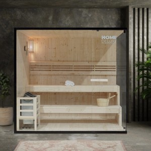 Home Deluxe SHADOW XL Sauna für 5 Personen mit Glasfront und Zubehör.