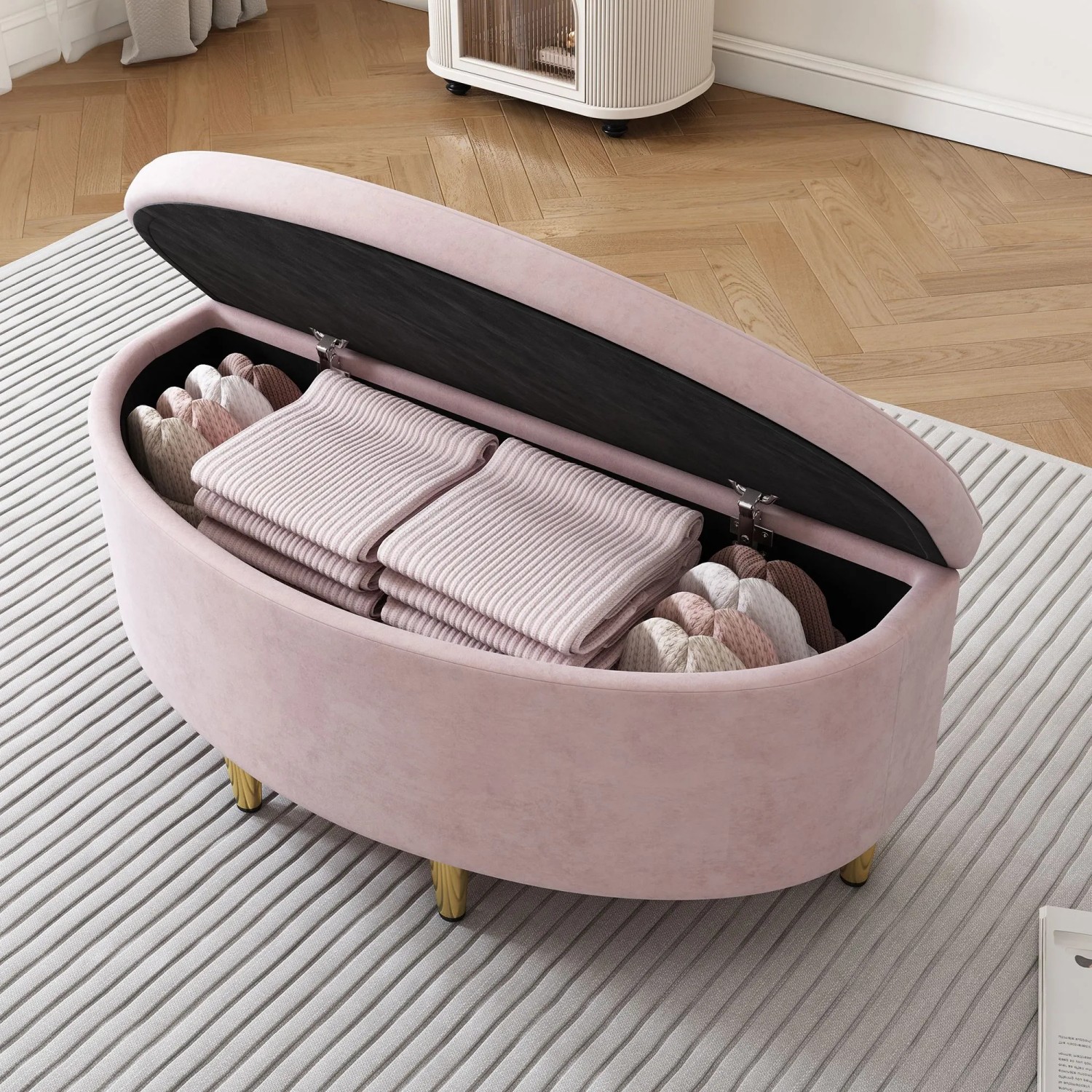 Merax Polsterbank Mit Stauraum Samt Metallbeine 90x40x42 Rosa