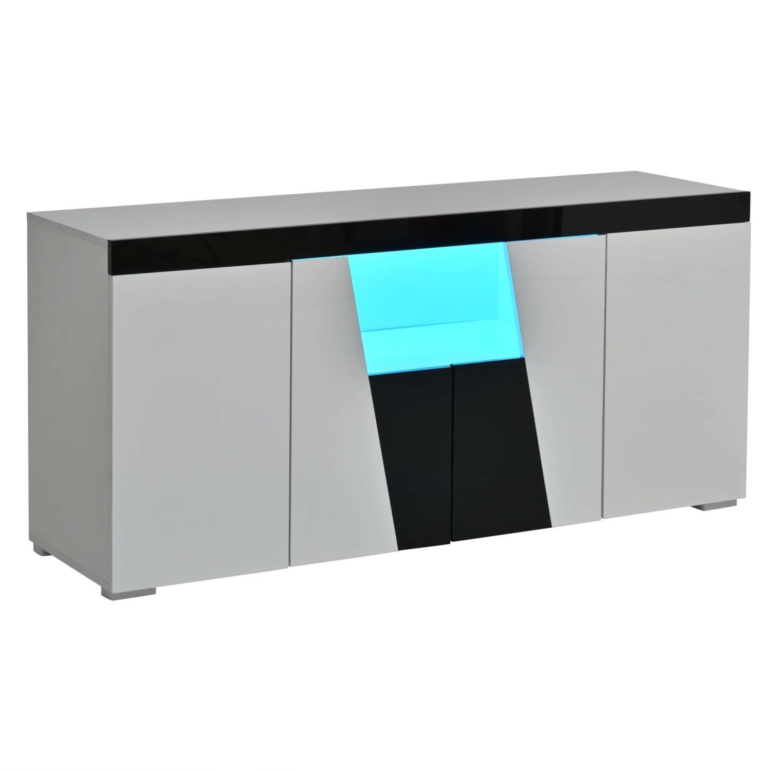 Merax Sideboard 140x40x65 cm 4 Türen Stauraumschrank LED Weiß Schwarz