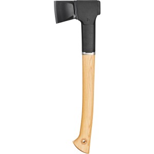 Fiskars Universalaxt Norden N12 mit Hickory-Holz Griff und schwarzem Axtkopf.