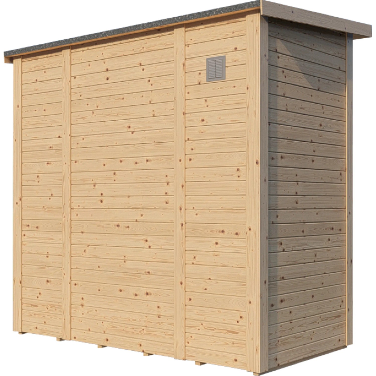 Bertilo Gartenhaus Pentus 1 aus naturbelassenem Holz, 115x234 cm, mit Flachdach und leichter Holzmaserung.