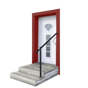 Treba Eingangsgeländer GA6, Bodenmontage, 1150 mm, Aluminium schwarz vor Haustür.