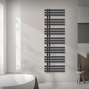 LuxeBath Badheizkörper Iron, 500x1600mm, Anthrazit mit Thermostat im modernen Bad.