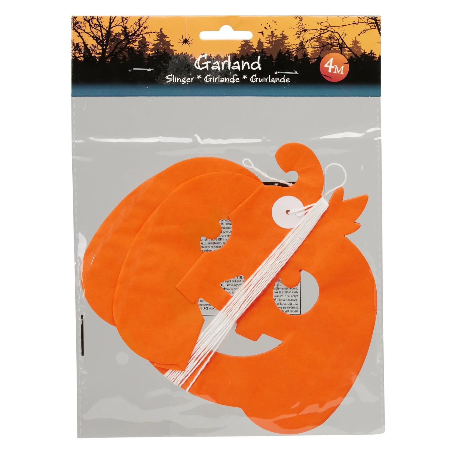 Orange Halloween Girlande mit Kürbissen, 400 cm, in transparenter Verpackung. Ideal für Party Deko.