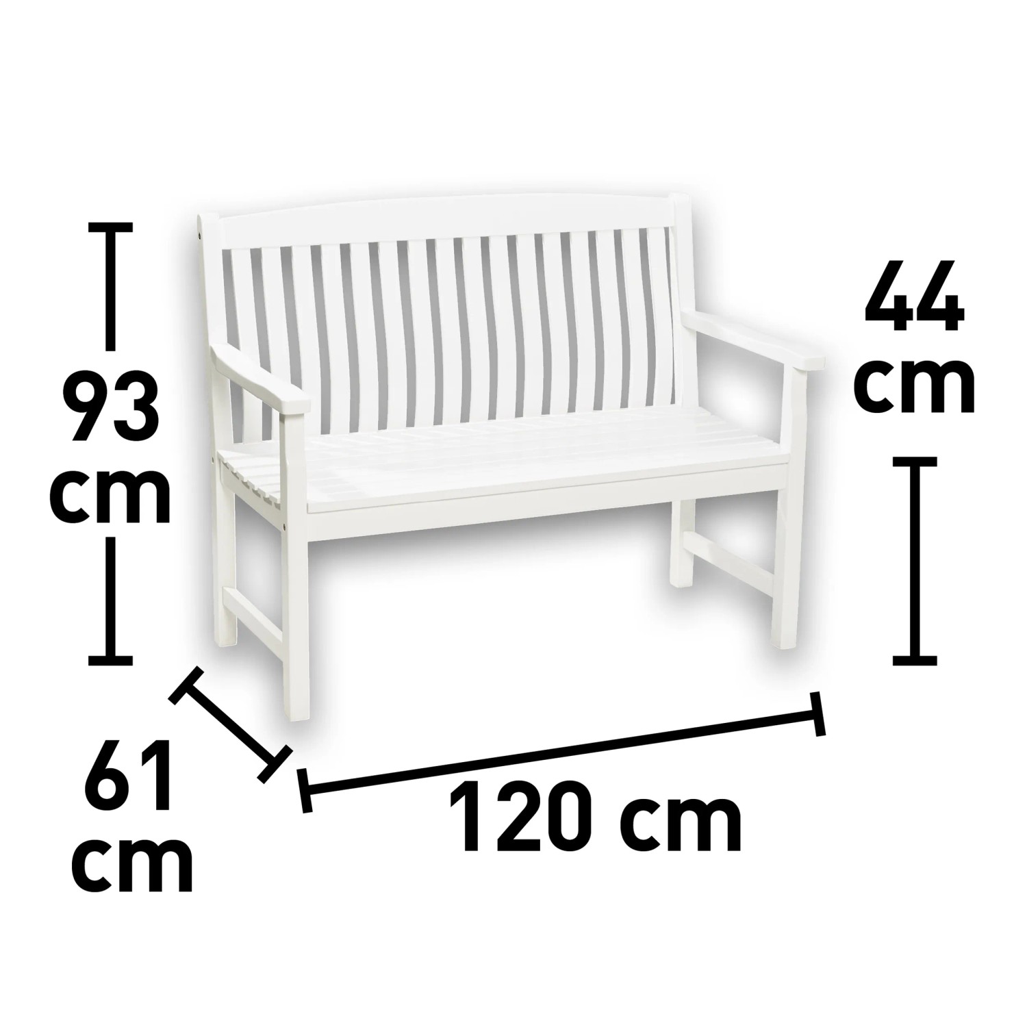 Weiße 2-Sitzer Gartenbank Glendale aus FSC®-Holz, 120 cm breit, für Garten, Terrasse oder Balkon.