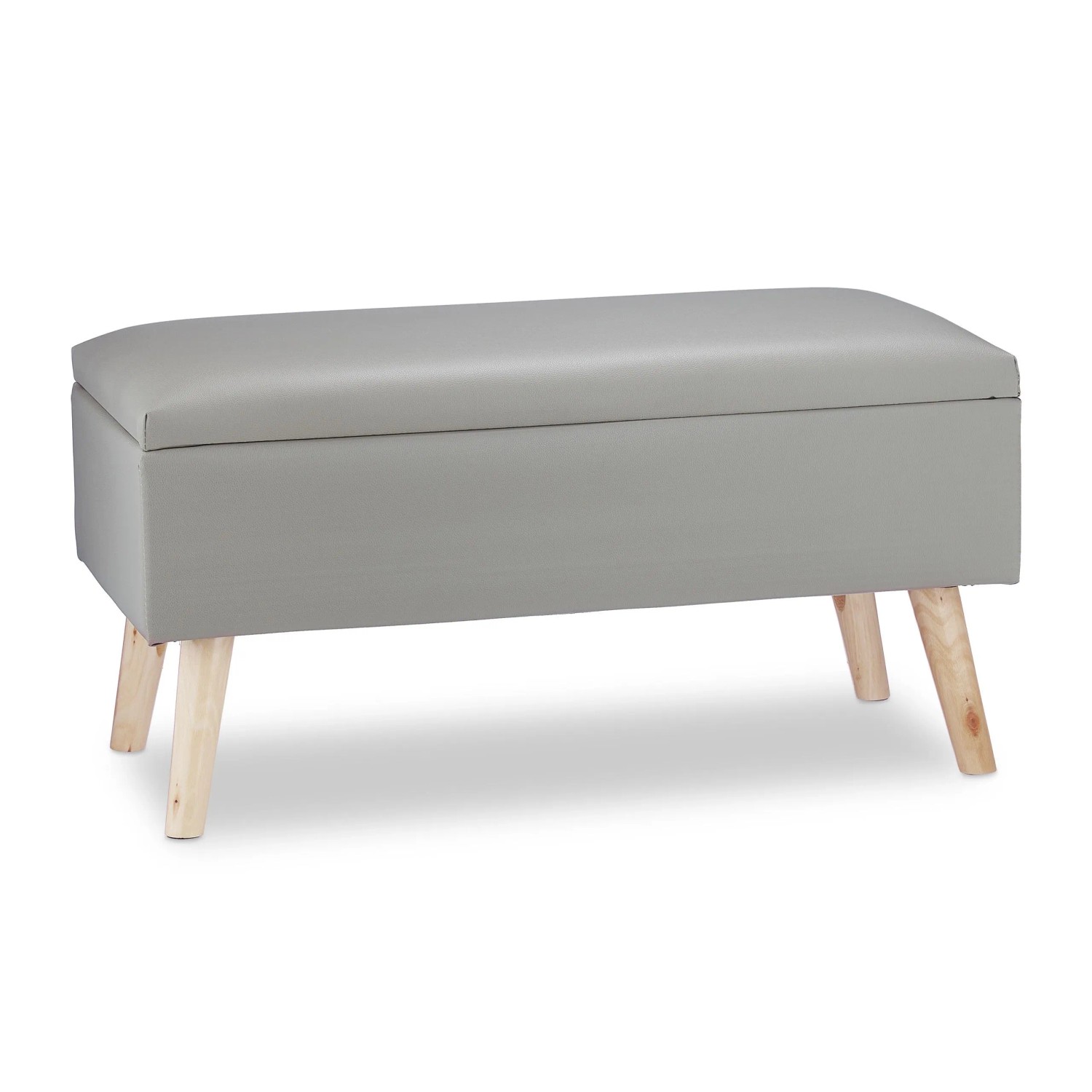 Relaxdays Sitzbank Kunstleder Eukalyptusholz MDF Grau Mit Stauraum 40 cm x 80 cm x 39,5 cm 10,7 kg