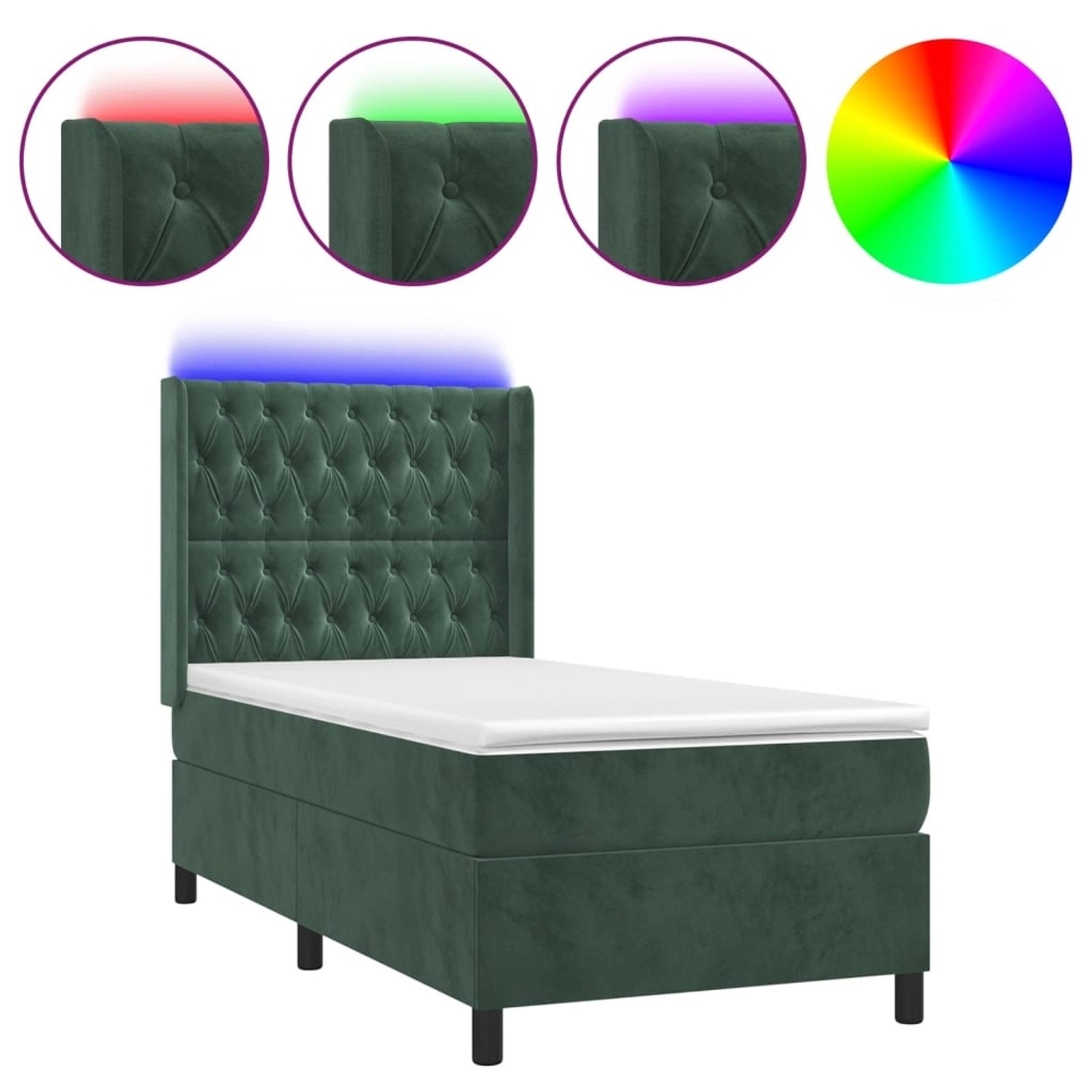 vidaXL Boxspringbett mit Matratze & LED Dunkelgrün 100x200 cm Samt 3139730 günstig online kaufen