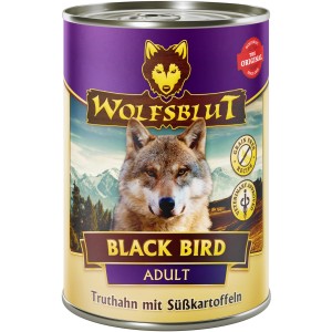Wolfsblut Black Bird Adult Hunde-Nassfutter mit Truthahn und Süßkartoffeln, 395g Dose.