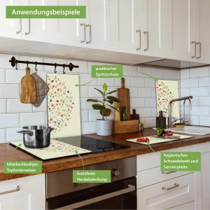 Banjado Herdabdeckplatten Glas mit Blumenreigen als Schneidebrett und Spritzschutz in Küche.