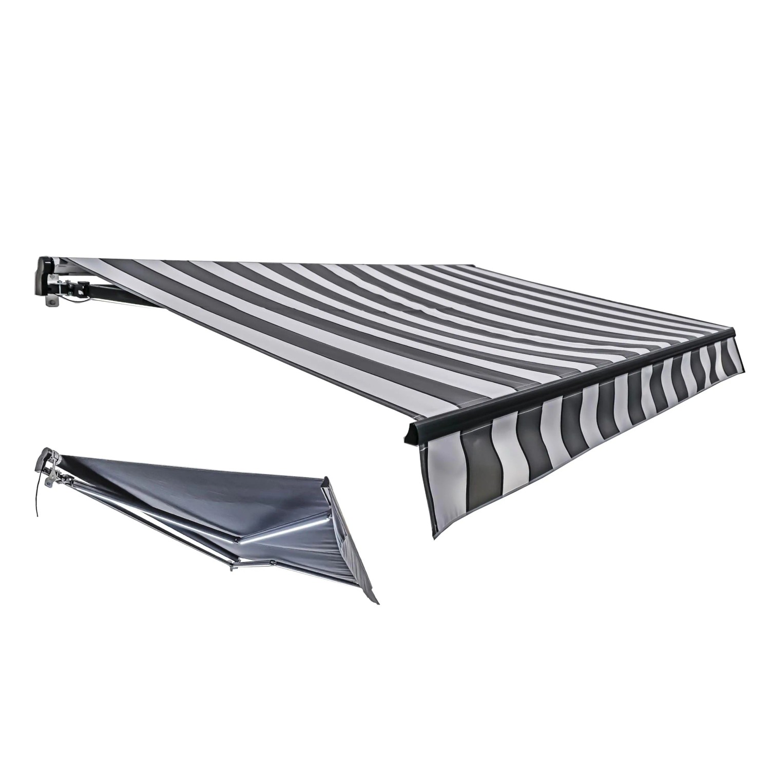 DELUKE Gelenkarmmarkise PHILA 295x200cm Elektrisch mit LED Beleuchtung Grau-Weiß Polyester Balkonmarkise Gelenkmarkise Sonnenschutz
