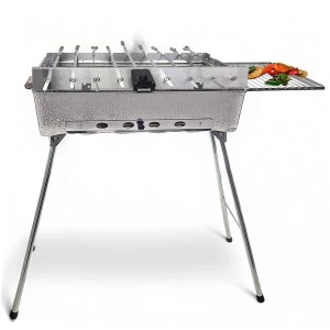 Grillpeter Mangal Astana Deluxe 9er Spießdreher 230V Alumotor BBQ Deckel Grillrost Ablage