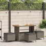 Graue 4-tlg. vidaXL Garten Essgruppe aus Polyrattan mit Tisch und Hockern mit Kissen.