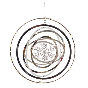 Marelida LED Kreis Mit Schneeflocke 3D Dekohänger Weihnachten Fensterdeko Timer Silber