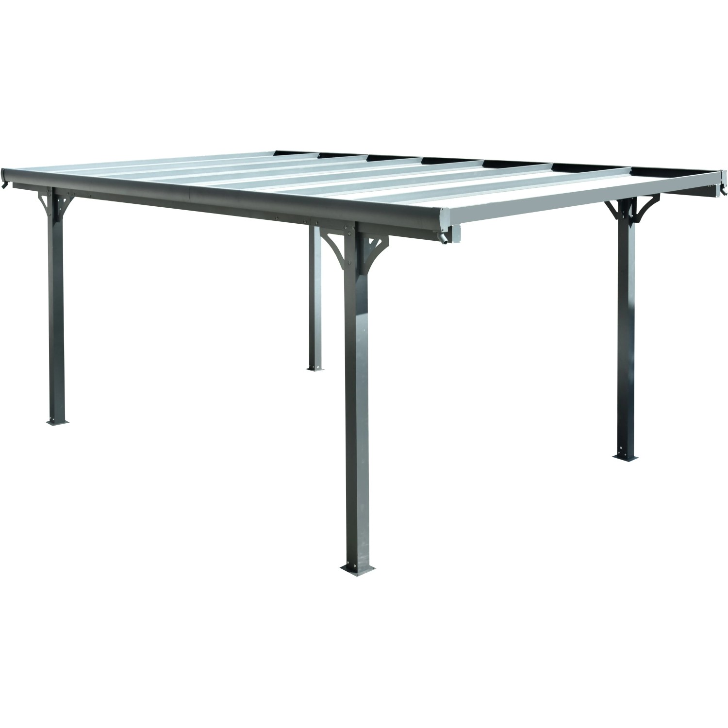 Floraworld Flachdach-Einzelcarport aus Aluminium in Anthrazit, 300x496 cm. Stabiler Carport mit Regenrinne.