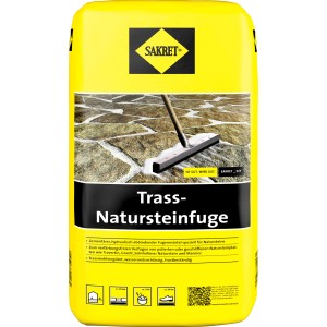 Sakret Trass-Natursteinfuge Grau 25kg im gelben Sack. Fugenmörtel für Naturstein.