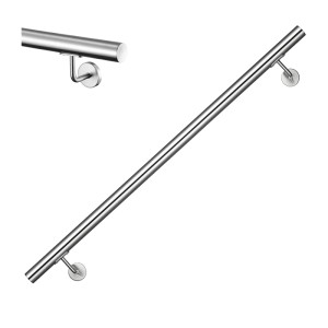 AICA Handlauf Komplettset, Edelstahl, 120 cm, silberfarben, inklusive Befestigung.