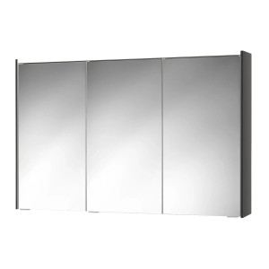 Moderner, anthrazitfarbener Sieper Spiegelschrank, 120 cm breit, mit drei Spiegeltüren.