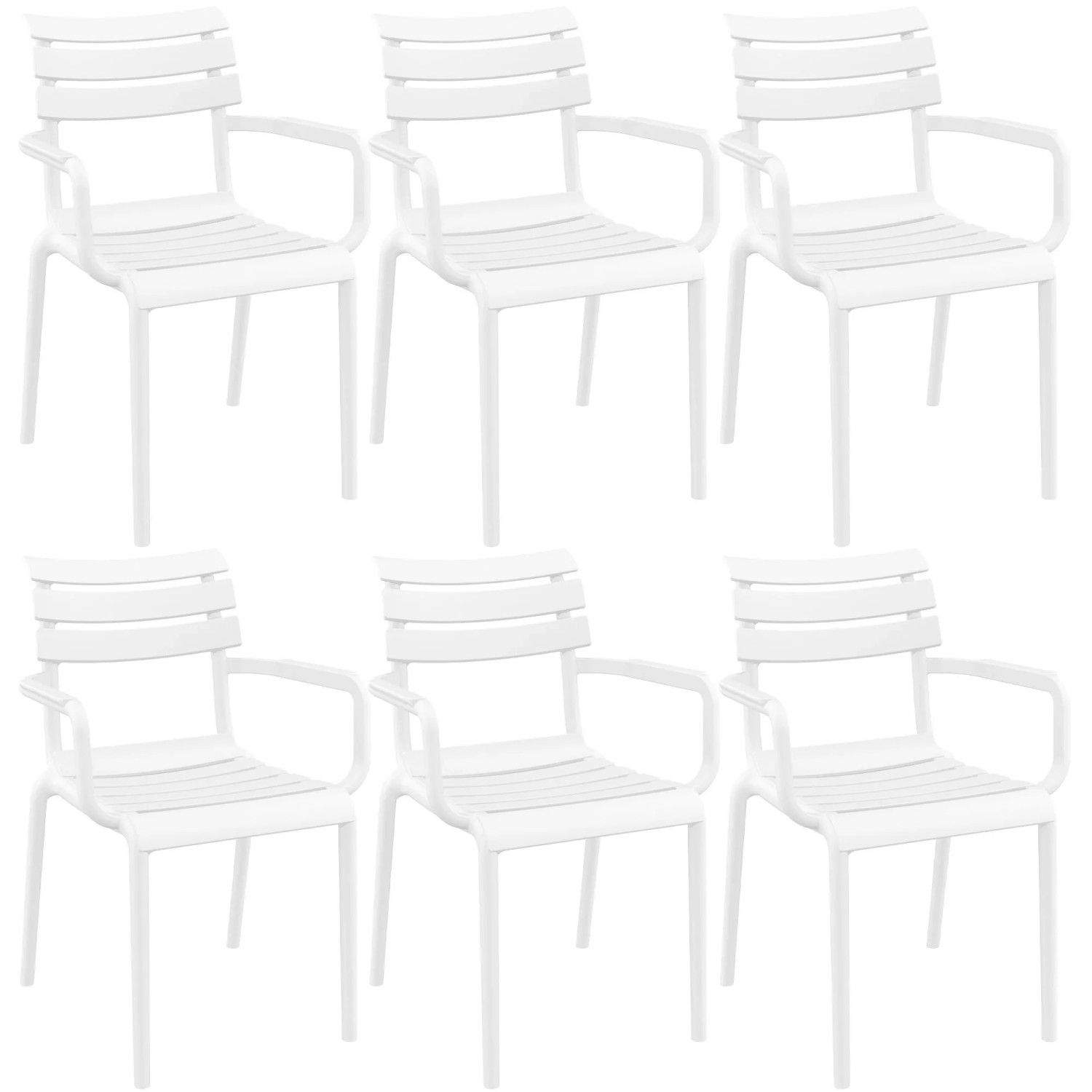 DELUKE Gartenstuhl LARS 6er Set 58x59x85cm Kunststoff Weiß Stapelstuhl Loungestuhl Garten Outdoor-Stuhl