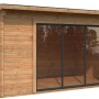 Palmako Gartenhaus Ines Slide Plus, braun tauchgrundiert, mit Glasschiebetür. Holz-Gartenhaus aus Fichte.