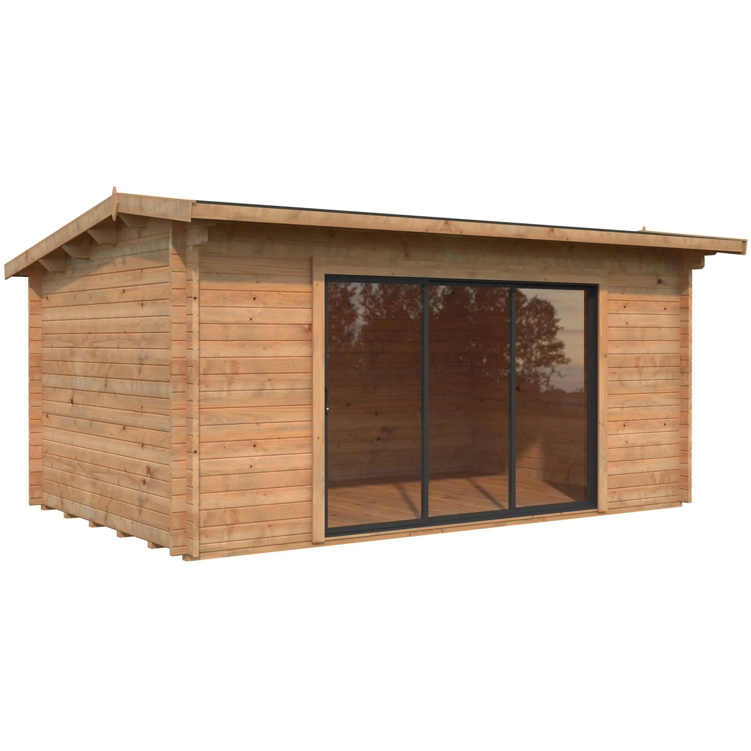 Palmako Gartenhaus Ines Slide Plus, braun tauchgrundiert, mit Glasschiebetür. Holz-Gartenhaus aus Fichte.