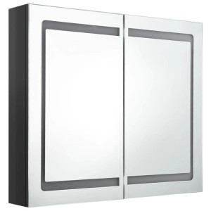 vidaXL LED-Spiegelschrank, glänzend schwarz, 80x12x68 cm. Bad Spiegelschrank mit zwei Türen und LED-Beleuchtung.