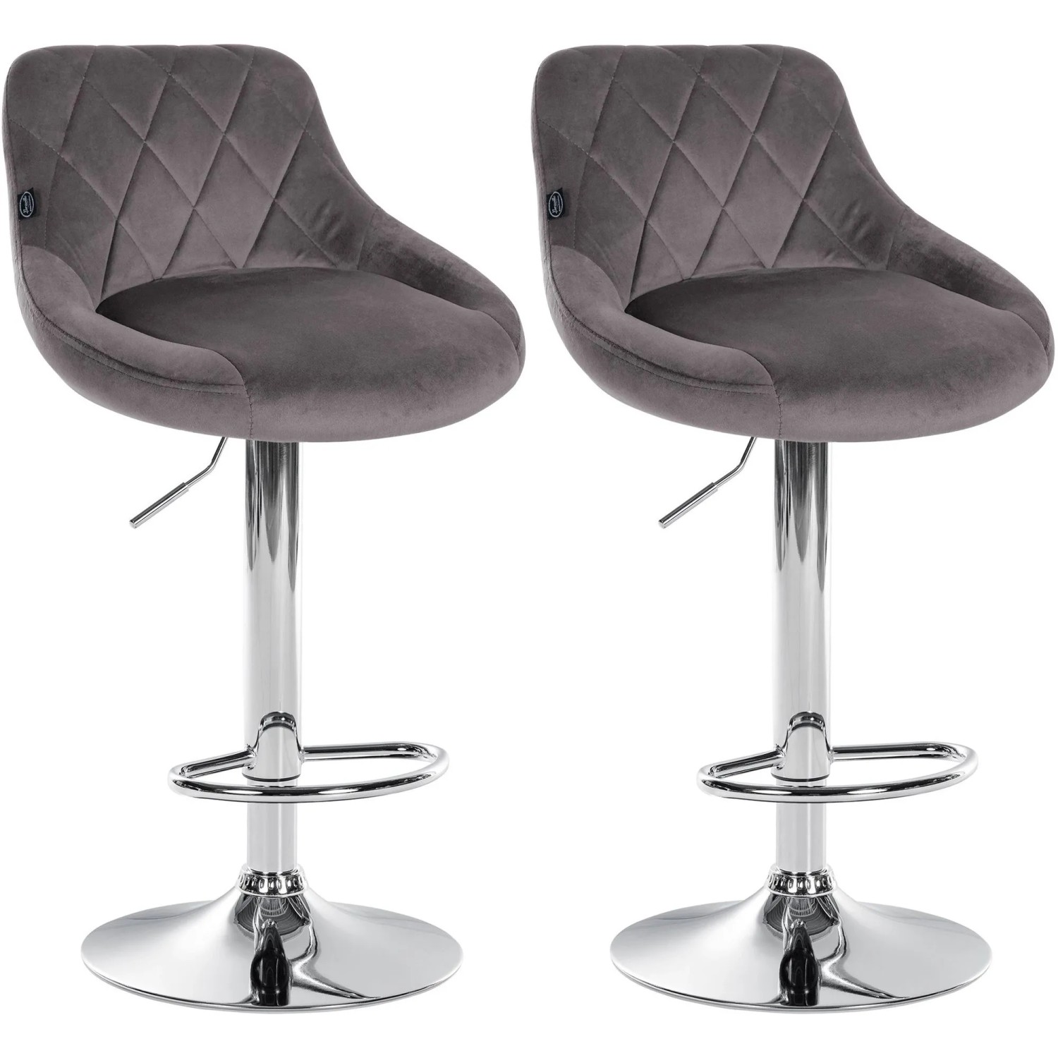CLP 2er Set Barhocker Lazio Samt Grau/Chrom