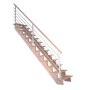 Gerade Buchenholztreppe Lindos mit Edelstahl-Designgeländer, 100 cm breit.