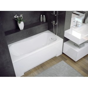 Weiße Bad Land ARIA Rechteck-Badewanne 150x70 mit Ablauf und Füßen in modernem Badambiente.