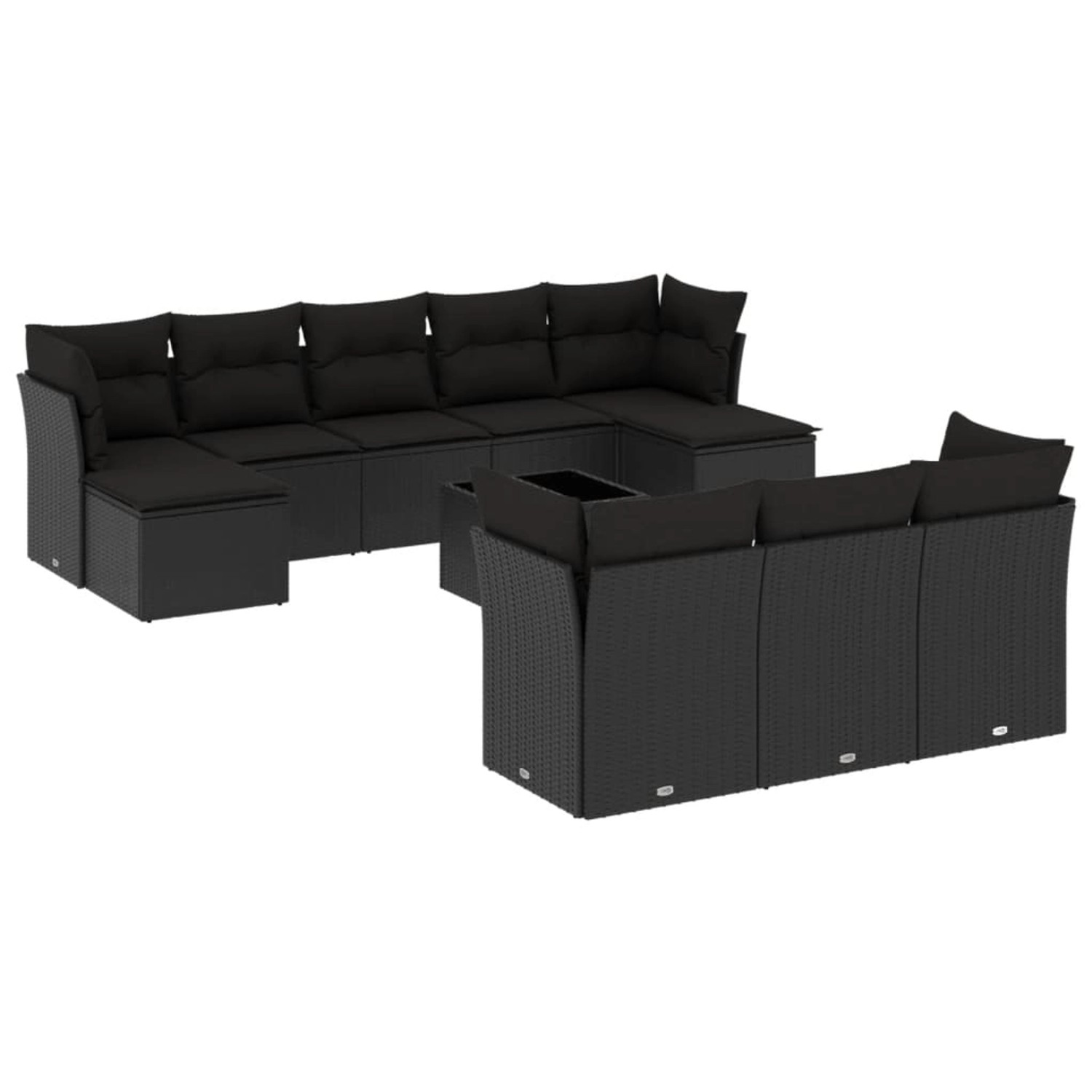 vidaXL 11-Tlg Garten-Sofagarnitur mit Kissen Schwarz Poly Rattan 3218335 günstig online kaufen