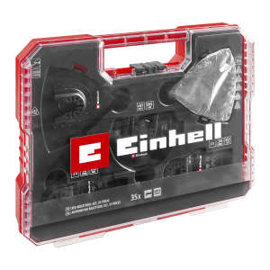 Einhell KFZ-Multitool-Set XL, 35-teilig im Koffer mit Sägeblättern und Schleifpapier.